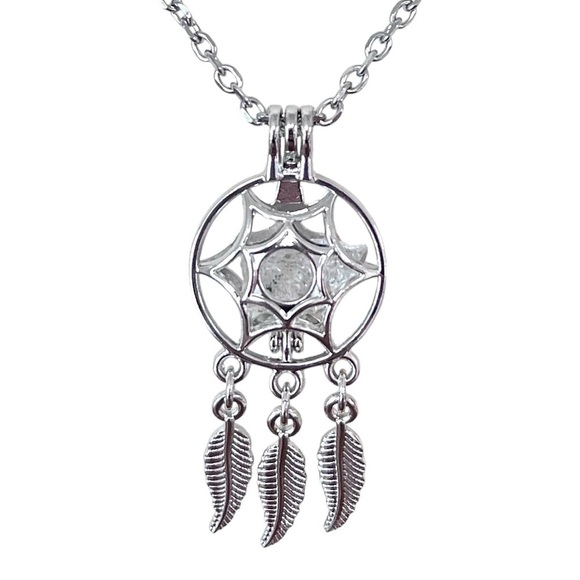 Silver Herkimer Diamond Quartz Crystal Boho Dreamcatcher Pendant Necklace - Picture 1 of 6